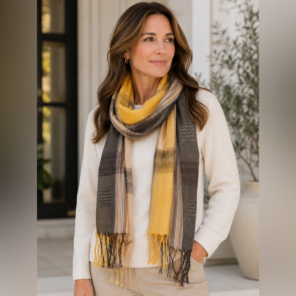 ✨$8 Clear Out ✨ Pashmina Yellow, Brown, Grey Striped Scarf